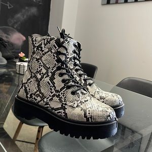 faux snakeskin ankle boots side zip laced